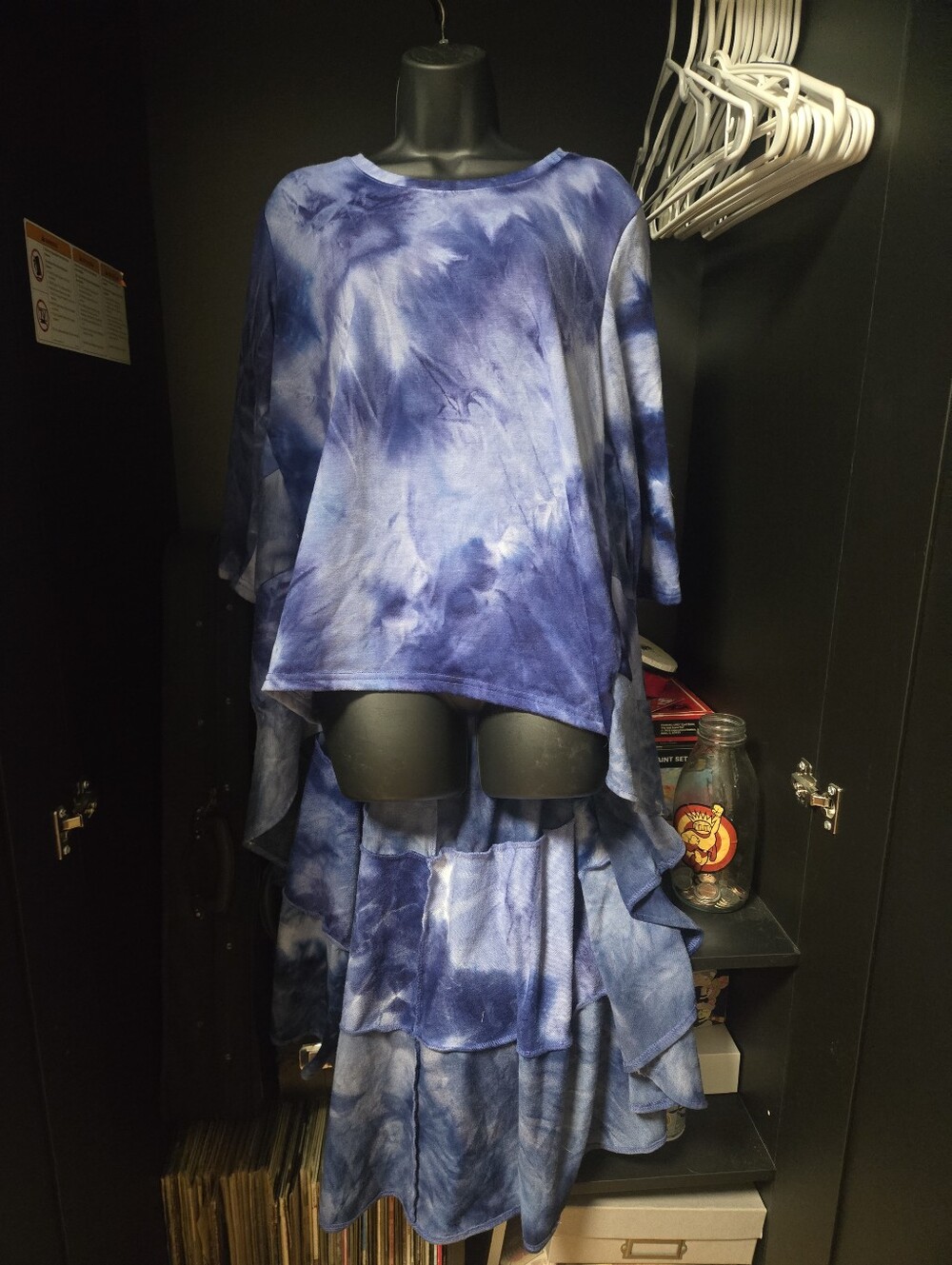 WHY DRESS Blue Tie Dye High Low Tiered Ruffle Tunic Dress Size Large